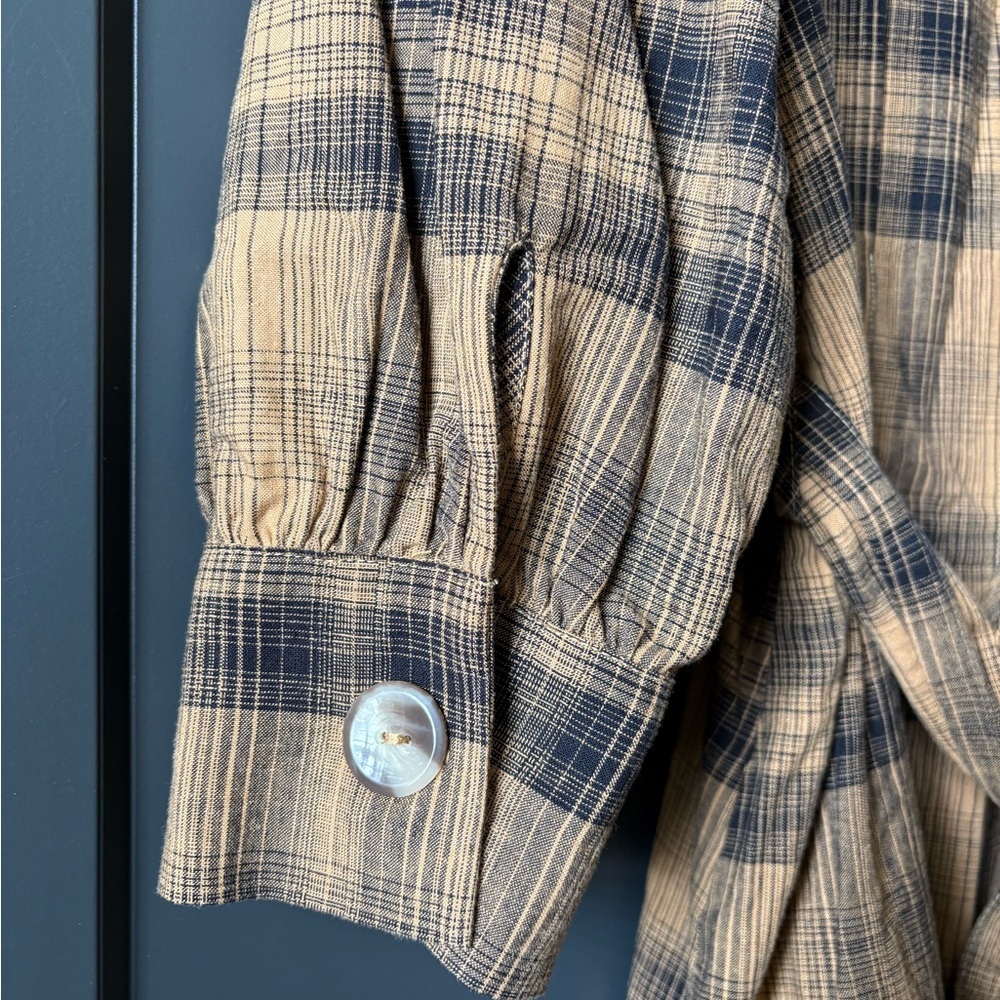 Free People Tan and Black Plaid Long Sleeve Dress - Picture 6 of 7